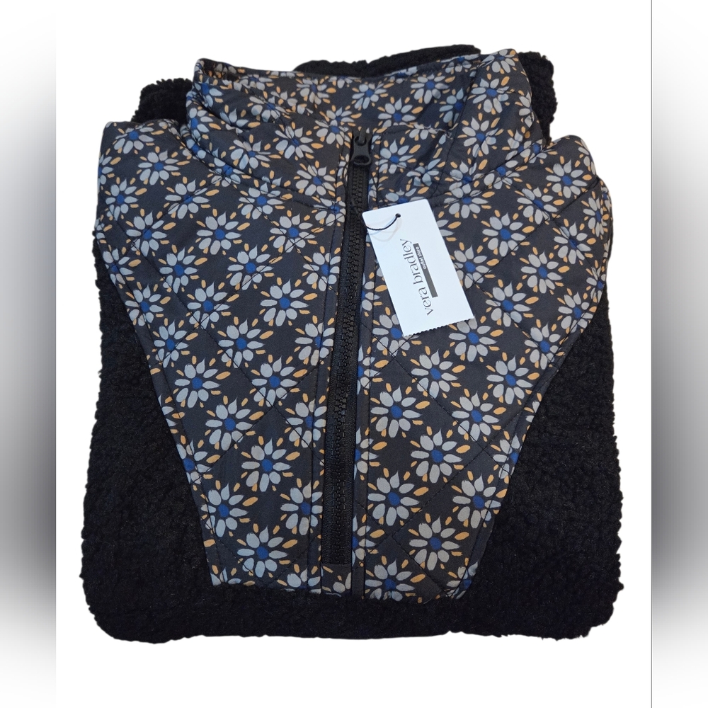 Vera Bradley - NEW Black Sherpa 1/2 Zip-up Pullover Fleece with Floral Details - Picture 4 of 6
